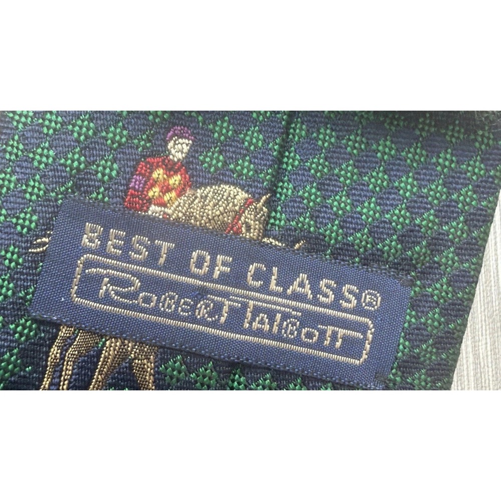 Robert Talbott Best of Class Tie Mens Silk Green Equestrian Horse Print USA